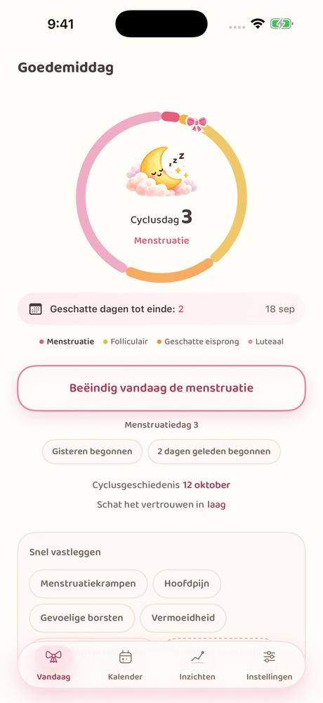 Mijn cyclus · Een kijkje in de app 1